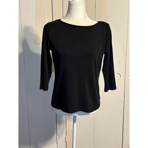Talbots Size Medium Petite Women's 3/4 Sleeve 100% Cotton T-Shirt Black